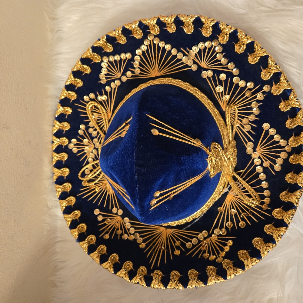 Youth Salazar Yepez Hat Sombrero Mexican Mariachi Royal Blue Gold